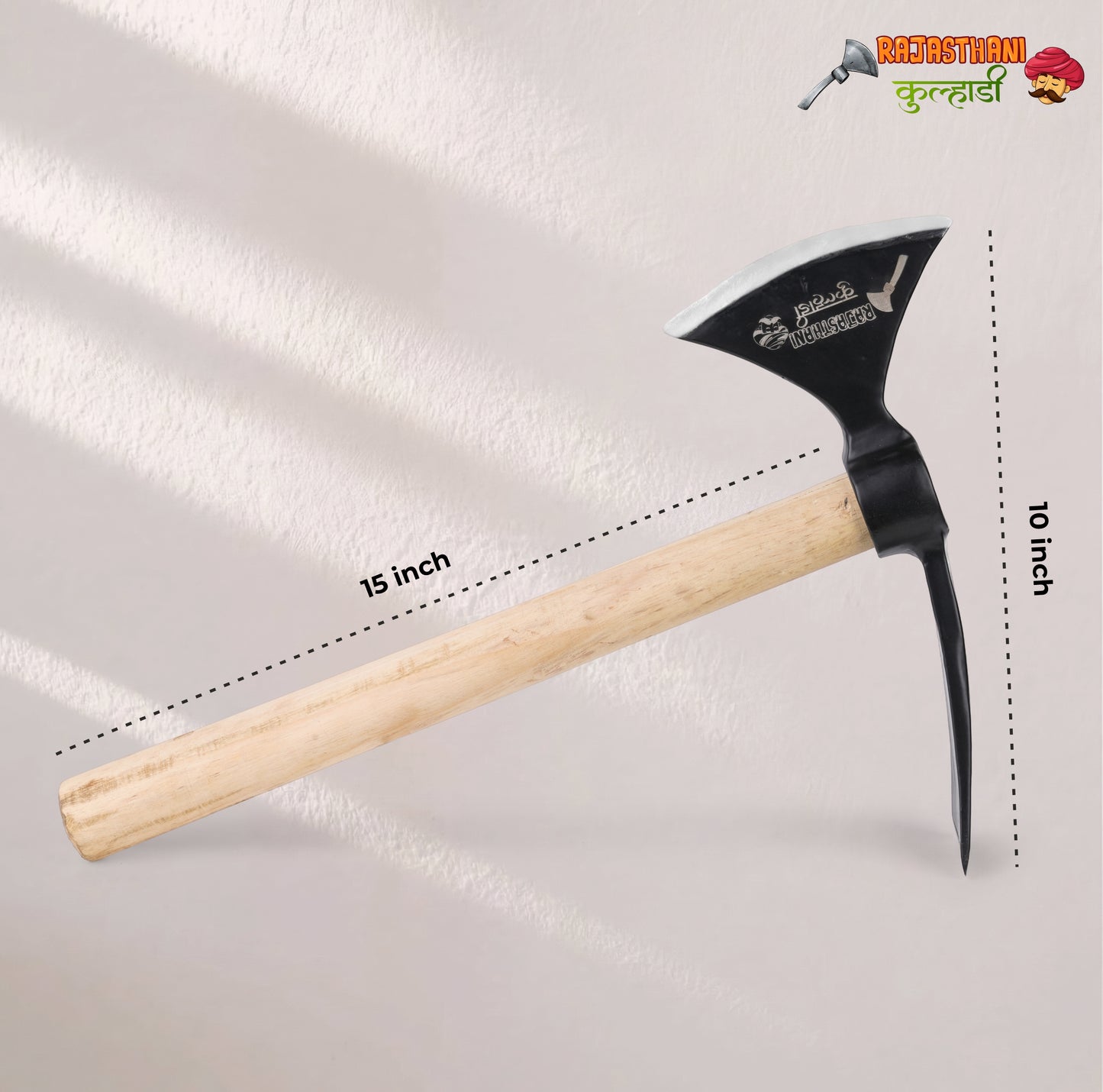 KULHADIWALA 2-in-1 Heavy Metal Axe (Kulhadi) & Khurpi with Free Wooden Handle (15 Inch)