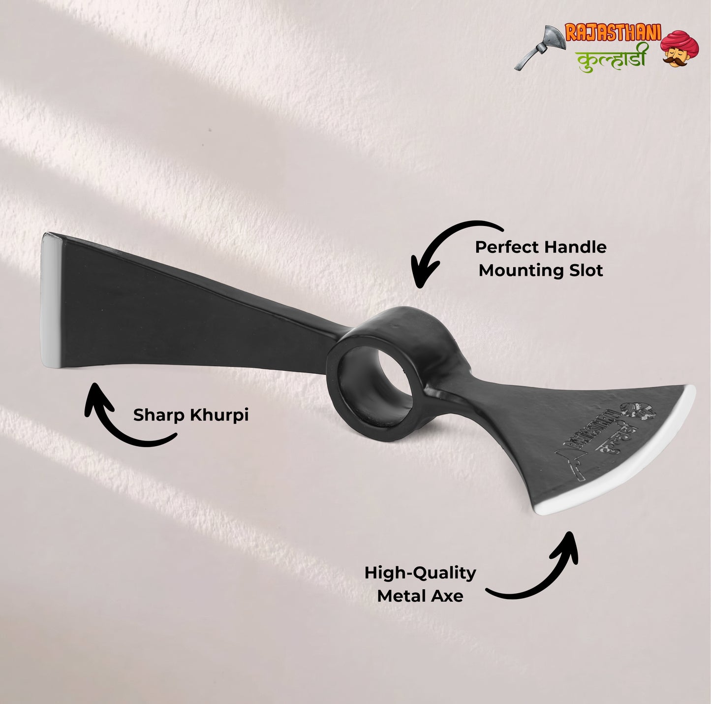 KULHADIWALA 2-in-1 Heavy Metal Axe (Kulhadi) & Khurpi with Free Wooden Handle (15 Inch)